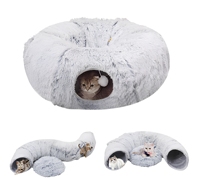 Lit pour animaux de compagnie multifonctionnel 3-en-1, tunnel et nid pour chat et chien, nid pour animaux de compagnie pliable en peluche longue et chaude, fourni par l'usine