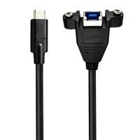 Kabel Ekstensi USB C Male ke USB 3.0 Female Panel Mount dengan Pengunci Sekrup