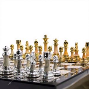 大理石图案高光室内国际象棋棋盘 39 厘米 90 毫米 带配重金色金属底座 国际象棋棋盘 折叠盒 联赛专业比赛用 斯塔顿棋盘 - Product Image 6