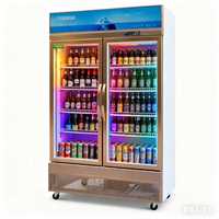 Réfrigérateur vertical commercial à double température avec contrôle numérique, refroidissement par air, vitrine réfrigérée pour boissons