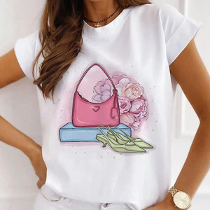 Camiseta Lisa barata para mujer, camiseta informal de manga corta con cuello redondo y estampado lavable elástico de calidad para chicas hermosas - Product Image 3