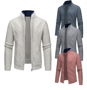 Pull tricoté automne-hiver à col montant pour homme, cardigan à motif losanges, veste chaude et tendance pour homme, pull pour homme - Product Image 1