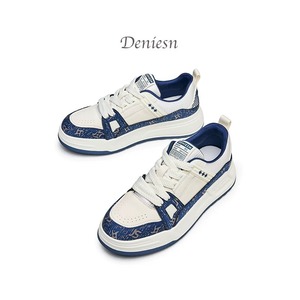 Chaussures à plateforme imprimées en jean pour hommes, chaussures décontractées vintage bleues et marron à semelles épaisses et talons hauts, chaussures polyvalentes et tendance - Product Image 4