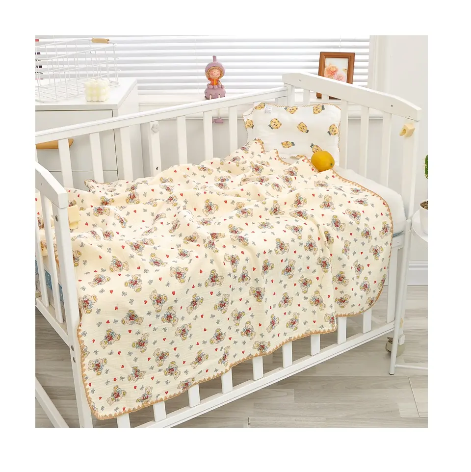 Benutzer definierte Babybett Bettwäsche Set 2-4 Schichten Musselin Gaze Jacquard Cartoon 100% Baumwolle Sommer Quilt Kinder Baby Wickel decke