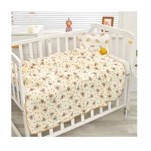 Custom Baby Crib Bedding Set 2- 4 Layers Muslin Gauze Jacquard Cartoon 100% Cotton Summer Quilt Kids Baby Swaddle Wrap Blanket