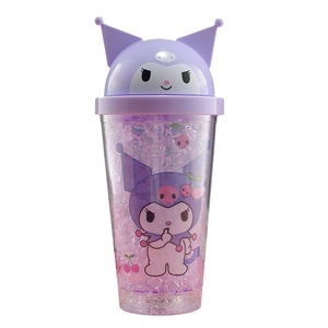 Cartoon Plastic Straw Cup Double Wall Portable Water Bottle For Students Summer Theme Pink Dark Violet Two Piece Set - Product Image 5