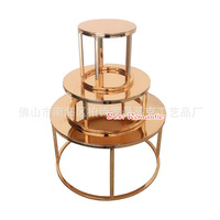 Ensemble de supports à gâteau ronds en métal doré, plateau de présentation de desserts à plusieurs niveaux pour mariage, anniversaire, décoration de table de boulangerie