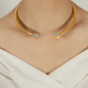 Wholesale Punk C-shaped Diamond Collar 18k Gold Plated Stainless Steel Diamond Necklace for Women