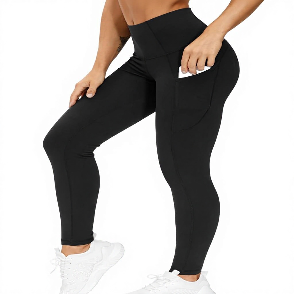 The GYM PEOPLE High Waist Yoga Pants with Pockets Elastic Waist Tummy Control Solid Workout Running Yoga Leggings for Women
