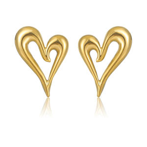 Stylish Gold <b>Heart</b> Earrings Sculpted Open-<b>Heart</b> <b>Shape</b> Fashion-Forward Studs for Women's Elegant Casual Outfits - Product Image 1