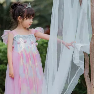 Gaun Pelangi Anak Perempuan, Baju Putri Kasual Grosir untuk Anak-anak Tanpa Lengan Rok Tutu Pakaian Anak Perempuan