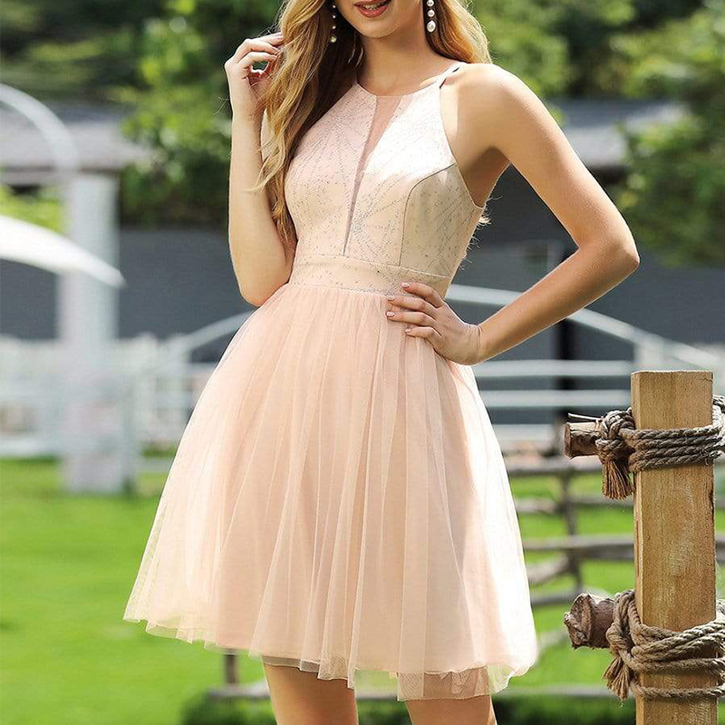 open lace back dress Short Prom Dress 2022 Halter neck Beautiful back Satin with Ruched   AnnaCustomDress
