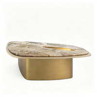 Table basse en marbre encastrée Dream Home Teardrop, forme irrégulière, bordure dorée brossée, base incurvée, mobilier de luxe pour salon