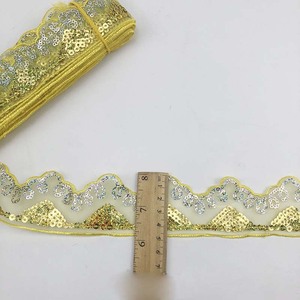 Vendita al dettaglio diretta della fabbrica all'ingrosso tenda in Organza tessuto di pizzo con paillettes per cucire triangolo pizzo 45mm - Product Image 3