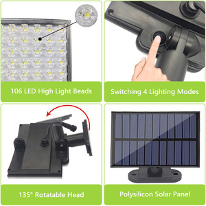 Đèn Wal Năng Lượng Mặt Trời Đèn Ngoài Trời Chia Đôi Năng Lượng Mặt Trời 106 LED 3000LM Chống Nước Ngoài Trời Với Cảm Biến Chuyển Động - Product Image 4