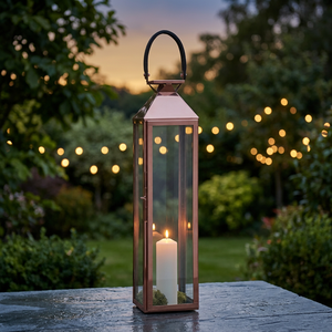 Lanterne décorative en métal en laiton AK en cuivre fini avec verre et poignée Lot de 2 de grande taille pour la décoration intérieure de la maison - Product Image 1