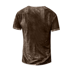 Logo personnalisé hommes é<span class=keywords><strong>t</strong></span>é Vintage en détresse bouton <span class=keywords><strong>col</strong></span> en <span class=keywords><strong>V</strong></span> <span class=keywords><strong>t</strong></span>-shirts lavé à l'acide manches courtes 100% coton tricoté tenue - Product Image 6