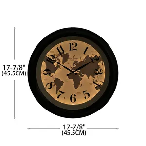 18-Inch özelleştirilmiş yuvarlak lüks kuvars saatler OEM tasarım düğün mevcut Vintage plastik dünya haritası duvar saati