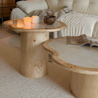 Table basse en bois de palissandre et marbre naturel, design rustique en bois massif, petite table de forme irrégulière, entièrement assemblée, luxe léger