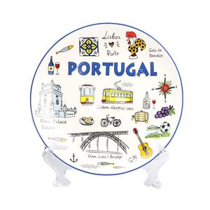 Assiette en céramique personnalisée du <span class=keywords><strong>Portugal</strong></span> avec des sites emblématiques et des illustrations pour les commandes en gros, OEM ODM, assiettes souvenirs - Product Image 1