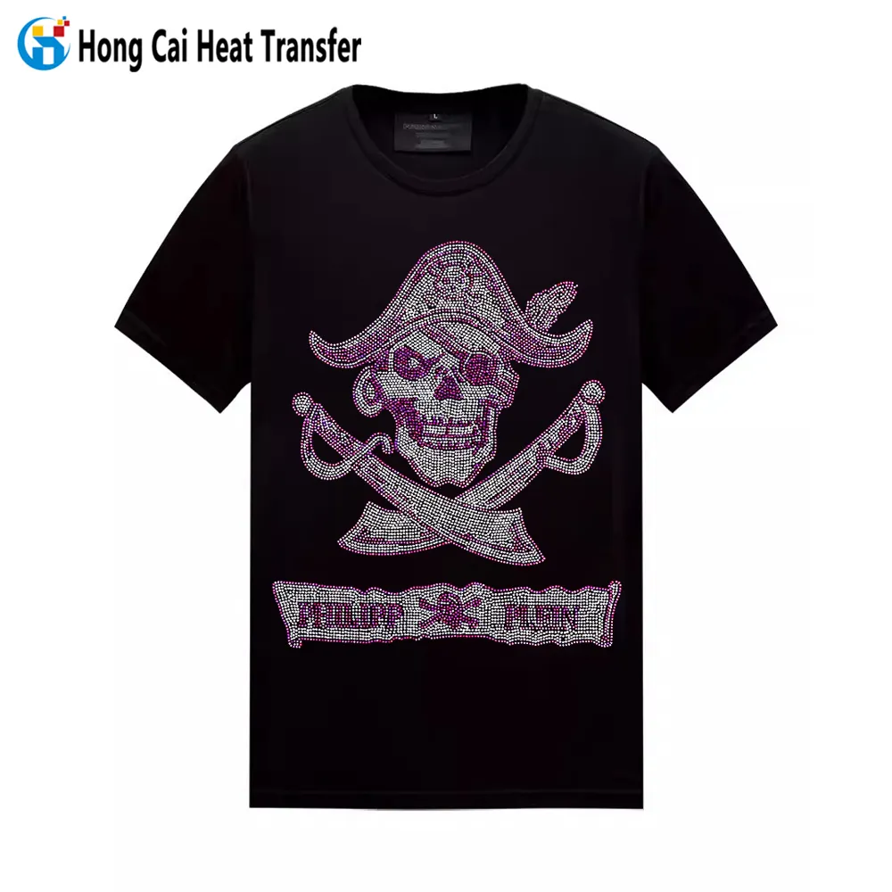 Hongcai Bling Rhinestone Tùy Chỉnh Cotton Ngắn Tay Áo Người Đàn Ông Của T-Shirt Rhinestone Logo Tùy Chỉnh Rhinestone Chuyển Người Đàn Ông Của T-Shirt