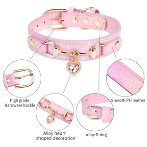 Neue Produktideen Auf Lager Bequemes Leder Glänzendes Strass-Haustier halsband, herzförmiges Zubehör Haustier halsband Hunde halsband - Product Image 4