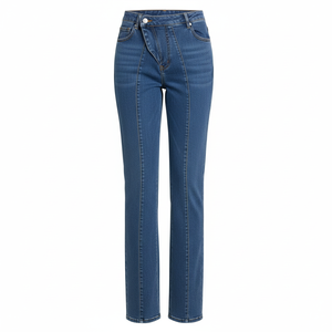 Jeans streetwear décontractés taille haute amples pour femmes, pantalons jeans vintage à jambes larges et longues, pantalons courts pour femmes - Product Image 1