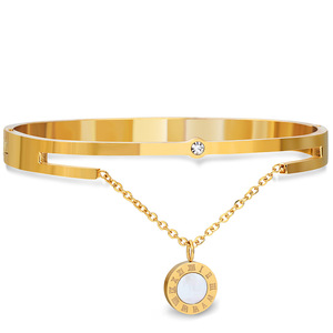 Bracelet réglable en acier inoxydable incrusté de chiffres romains, or rose, bijoux unisexes, cadeau - Product Image 2