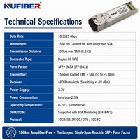 Transceiver Optique SFP+ 10GBASE-ZR 1550nm Refroidi EML 120km Duplex LC SMF DDM Hot Pluggable IP Télécom Longue Portée