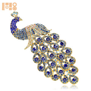 超大型サファイアピーコッククリスタルラインストーンブローチ子供用ウェディングジュエリーピンアクセサリー - Product Image 1