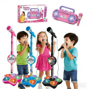 Jouet d'instrument <span class=keywords><strong>de</strong></span> musique multifonctionnel en plastique, support <span class=keywords><strong>de</strong></span> karaoké, jouet éducatif pour enfants, machine à chanter avec lumière - Product Image 1