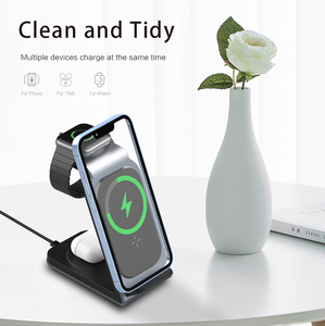 Support de <span class=keywords><strong>chargeur</strong></span> sans fil magnétique 3-en-1 en alliage d'aluminium avec indicateur lumineux LED indépendant - Product Image 5