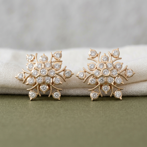 Boucles d'oreilles en or rose avec diamants en forme de flocon de neige, bijoux de luxe pour femmes, diamants naturels de coupe ronde brillante, couleur G - Product Image 1