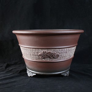 Maceta de Bonsái Yixing Zisha, Tallada a Mano con Patrón de Dragón Kui, Arcilla Púrpura, Estilo Antiguo, Maceta para Flores de Uso Doméstico, Diseño Tradicional - Product Image 1