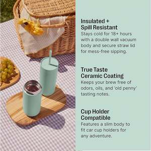 Taza de Café/Té Portátil de Diseño Minimalista, Libre de BPA, con Tapa y Pajita para Uso en el Hogar y la Oficina - Product Image 2