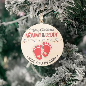 Feliz Navidad, mamá <span class=keywords><strong>y</strong></span> papá, nos vemos en 2026, adorno de madera para futuros padres, regalos para futuros padres 2026 - Product Image 3