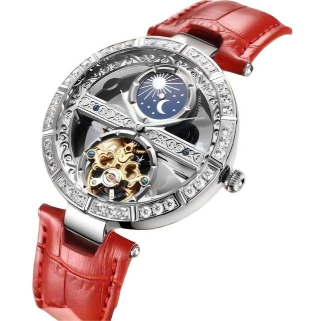 SN147 Luxury Modern Minimalist Women's Alloy Watch Genuine Leather Band Mineral Reinforced Glass Dial Fully Automatic Mechanical