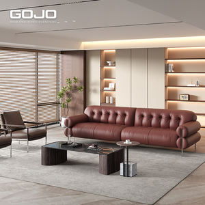 ספת עור מודרנית משוטת עם מסגרת עץ לחדר קבלה - Product Image 2