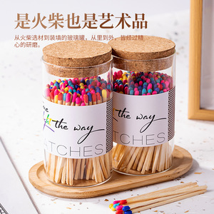 ขวดแก้วใส่ไม้ขีดไฟพร้อมฝาไม้ก๊อก หัวไม้ขีดหลากสี เผาไหม้นาน ปลอดภัย ปราศจากฟอสฟอรัส ของขวัญสำหรับตกแต่งบ้าน - Product Image 4