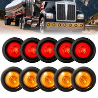 Feu de position latéral LED ambre/rouge de 2 pouces à 9 LED avec halo et joint en caoutchouc, feu de position rond avec œillet pour camion, remorque, camping-car