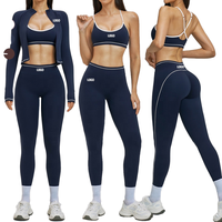 Ensemble de sport 3 pièces pour femme, uni, respirant, extensible, avec soutien-gorge de sport dos croisé, veste de fitness ajustée et leggings en Nylon/Spandex