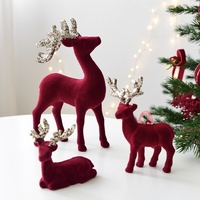 Ornement de table suspendu en forme de renne de Noël Nuchi de haute qualité, pailleté, bordeaux, en plastique, étanche, à piles, blanc chaud