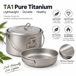 Titanium <b>Ceramic</b> Camping Cookware Set 3000ml <b>Pot</b> Lid Frying Pan Ultralight Nesting Outdoor <b>Cooking</b> System Hiking Backpacking 2-3 - Product Image 5