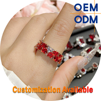 Bague élégante en zircon rouge en forme de cœur pour femme, idéale au quotidien et comme cadeau de mariage - Laiton tendance plaqué argent sterling 925