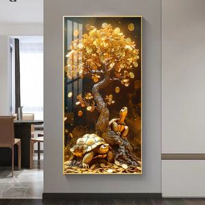 Décoration murale personnalisée en gros pour la maison, peinture dorée, peinture en porcelaine cristalline, décoration murale LED pour salon - Product Image 3