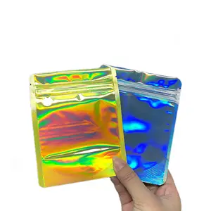 Tùy chỉnh nắp kéo 3.5 1/8 oz 4x5 inch Laser nhựa zip đứng lên túi doypack smellproof Holographic Ziplock Mylar Túi