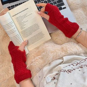 Guantes sin dedos de punto cálido, color negro, para invierno, unisex, para hombre y mujer - Product Image 2