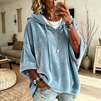 Style Européen et Américain 2026 Nouvelle Collection Automne/Hiver Femme Manches Trois-quarts Couleur Unie Velours Teint Décontracté à Capuche