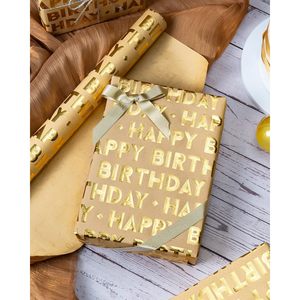 Homeral 3D Kraft Birthday <b>Wrapping</b> <b>Paper</b> Roll 17 Inch X 16.5 Feet Gold Metallic Happy Birthday Letters Recyclable Gift Craft - Product Image 4