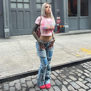 Camisetas Cortas de Verano de Alta Calidad al por Mayor, Ajustadas, de Punto, 100% Algodón, Transpirables, Casuales, con Estampado de Logotipo Gráfico para Mujer - Product Image 5